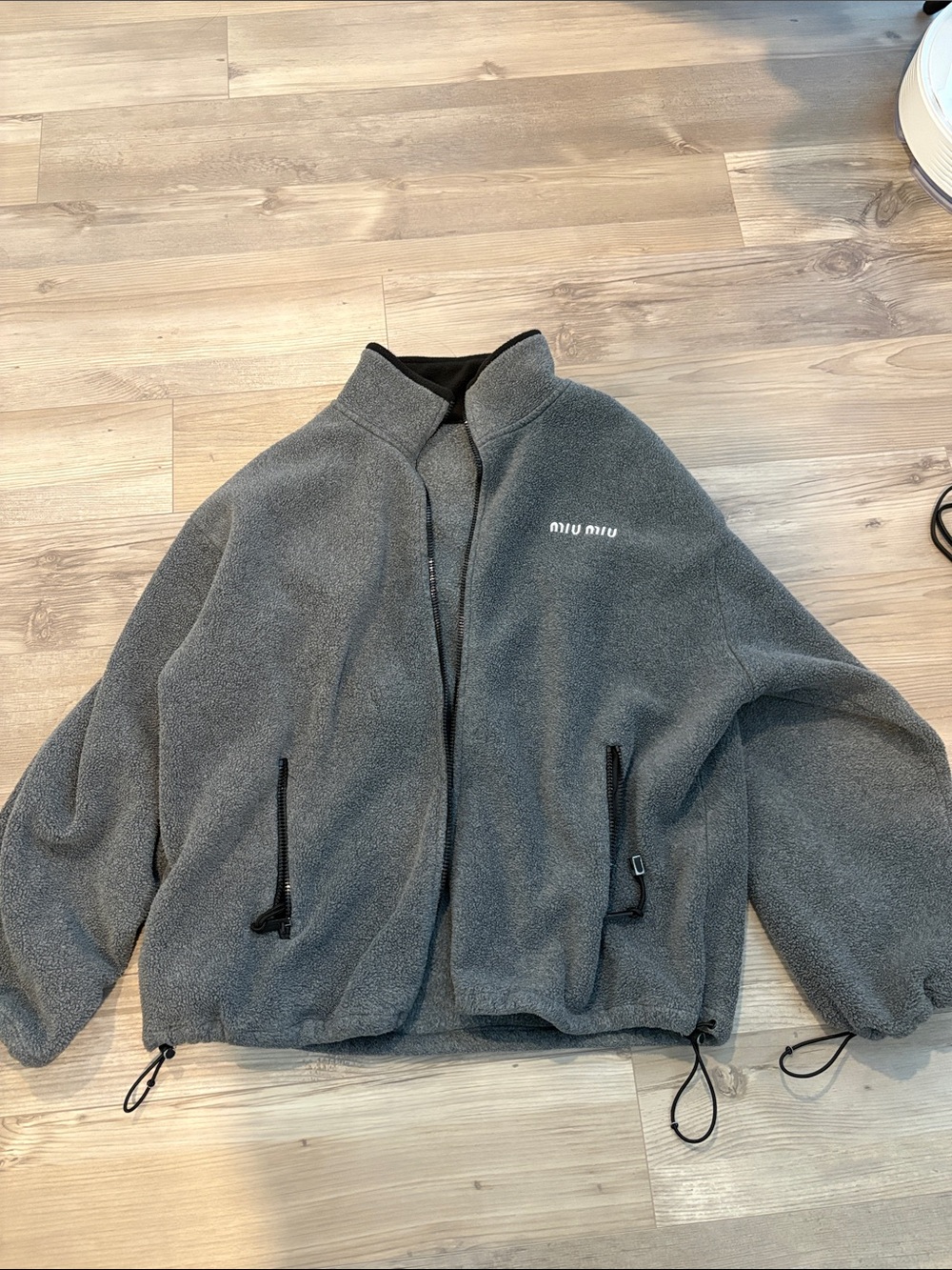 No Zipper Miu Charcoal Gray Teddy Fleece Jacket